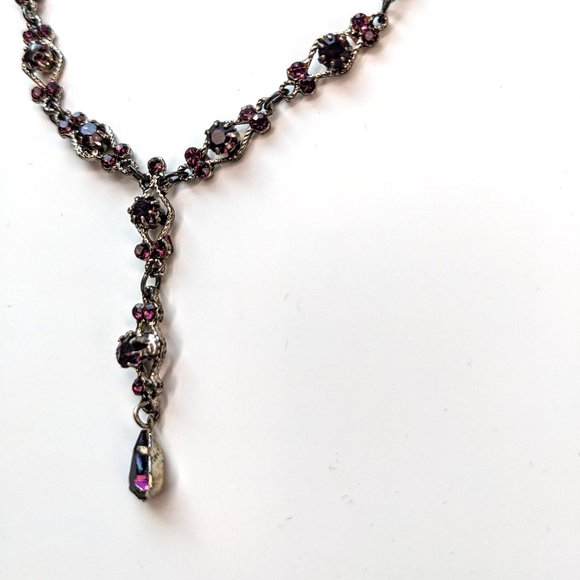 Vintage Claire's Lavalier Necklace with Prong Set Purple Stones - Silver Tone - Picture 4 of 5